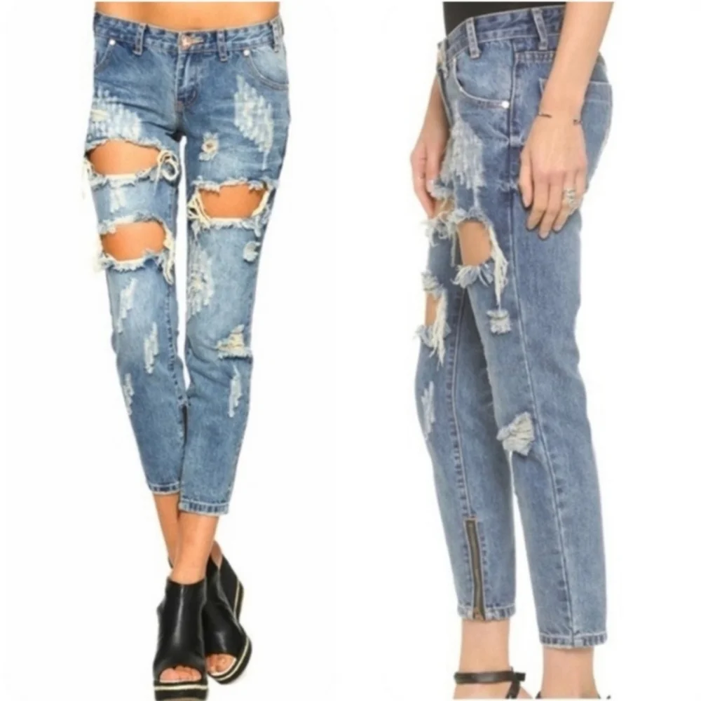 One By One Teaspoon Size 27 Trashed Freebirds Distressed Ripped Skinny Jeans - Picture 2 of 10